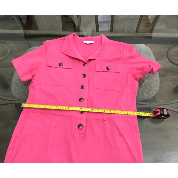 EXPRESS ROCKY BARNES WOMENS PINK BUTTON CLOSURE W/BELT SHORT ROMPER SIZE MEDIUM - Picture 6 of 8